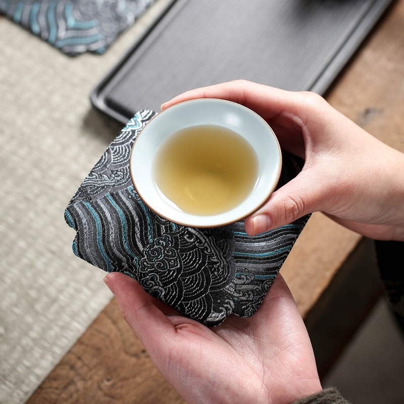 萬寒雲錦刺繡杯墊茶道布藝茶席茶桌壺承隔熱墊水杯墊子小桌旗茶墊-細節圖3