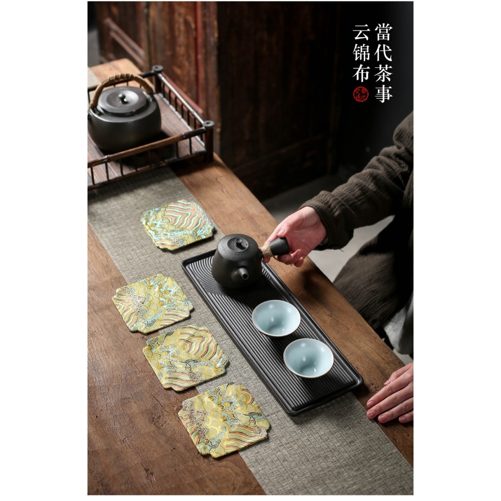 萬寒雲錦刺繡杯墊茶道布藝茶席茶桌壺承隔熱墊水杯墊子小桌旗茶墊-細節圖7