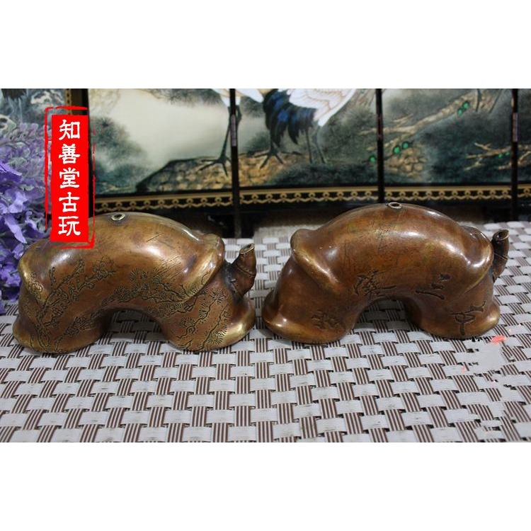 古玩雜項水滴硯臺磨墨水盂黃銅水滴文房四寶銅器硯滴擺件拱形水滴-細節圖4