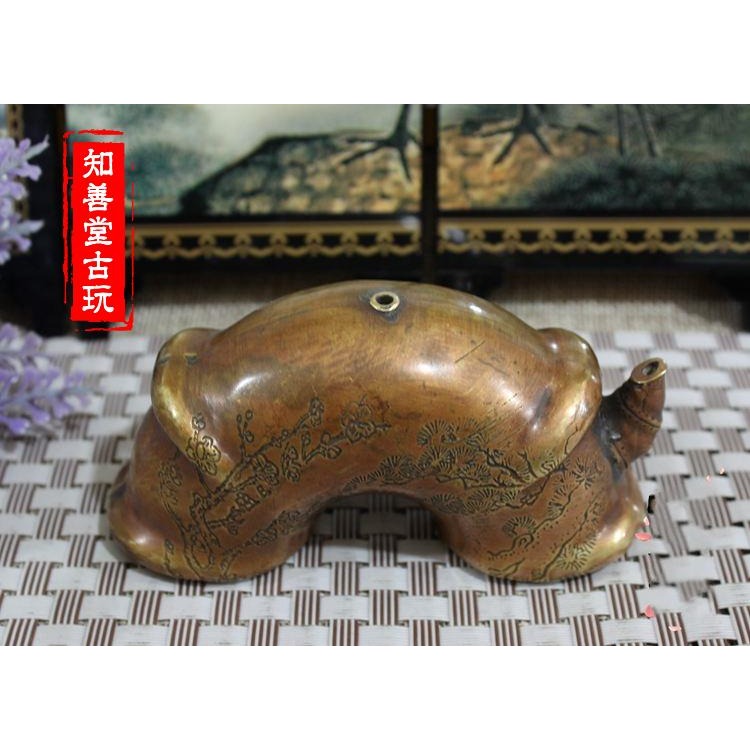 古玩雜項水滴硯臺磨墨水盂黃銅水滴文房四寶銅器硯滴擺件拱形水滴-細節圖5