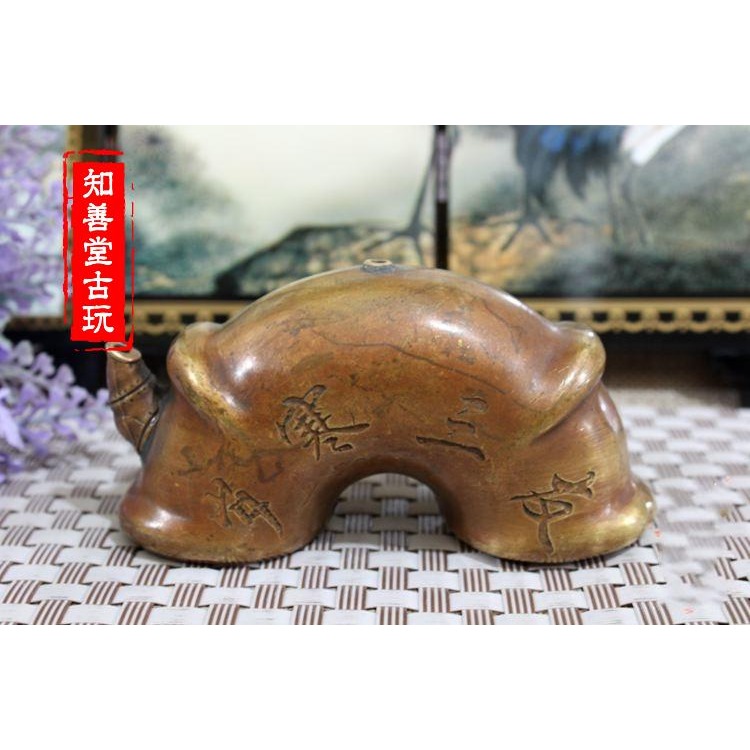 古玩雜項水滴硯臺磨墨水盂黃銅水滴文房四寶銅器硯滴擺件拱形水滴-細節圖6