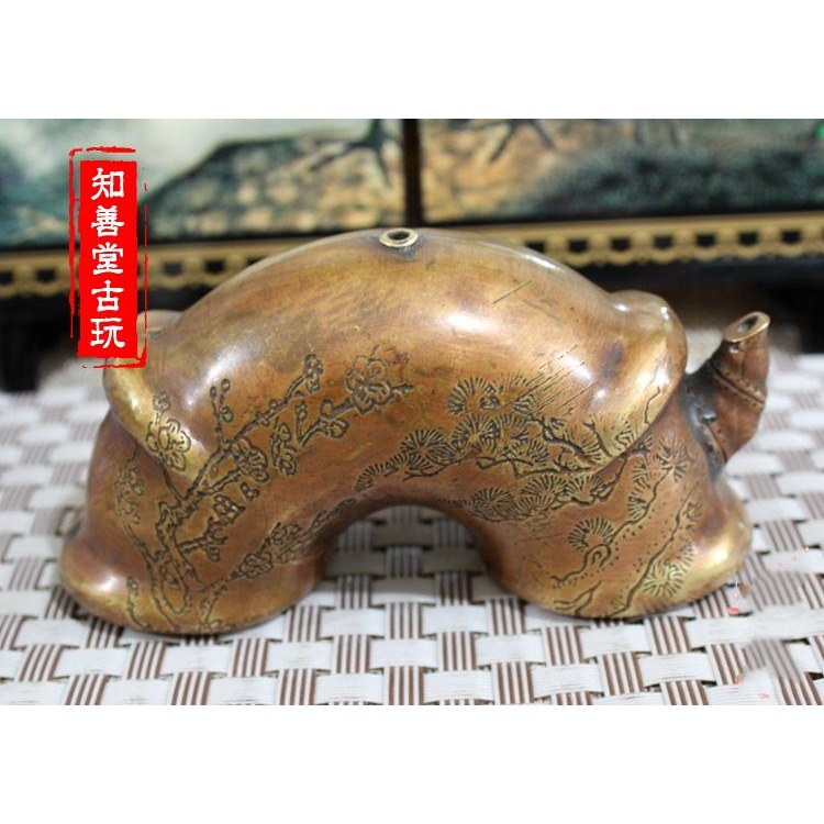 古玩雜項水滴硯臺磨墨水盂黃銅水滴文房四寶銅器硯滴擺件拱形水滴-細節圖7