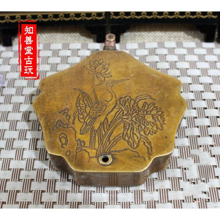 古玩雜項水滴硯臺磨墨水盂黃銅水滴文房四寶銅器硯滴擺件4款-細節圖4