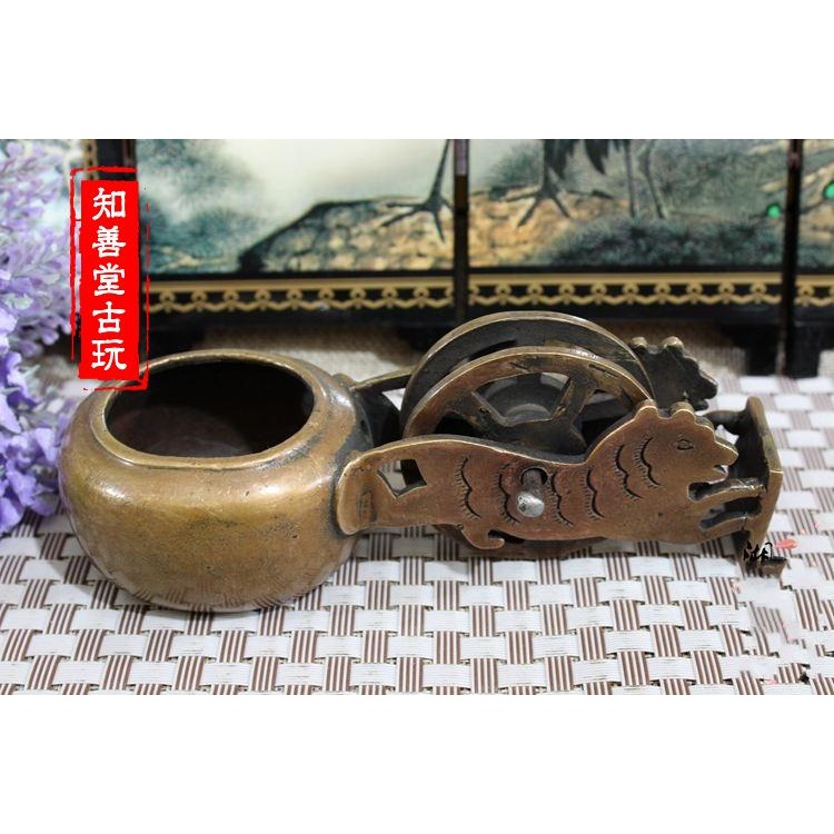 古玩雜項水滴硯臺磨墨水盂黃銅水滴文房四寶銅器硯滴擺件貓身水滴-細節圖2