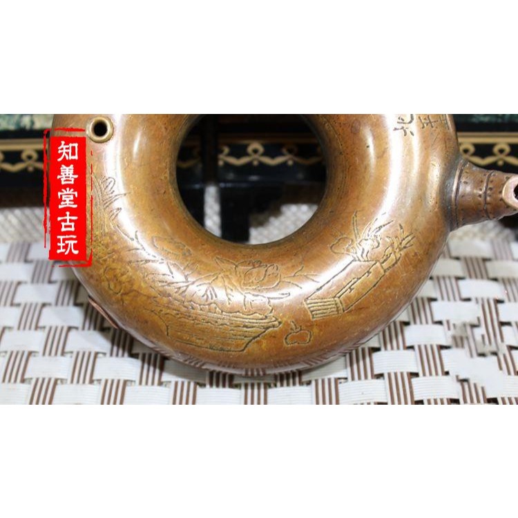 古玩雜項水滴硯臺磨墨水盂黃銅水滴文房四寶銅器硯滴擺件環形水滴-細節圖2