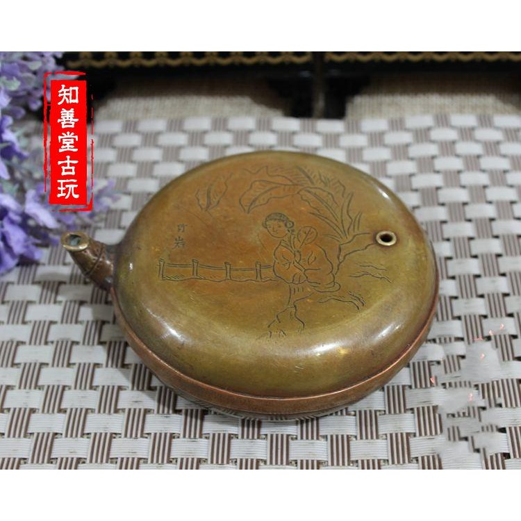 古玩雜項水滴硯臺磨墨水盂黃銅水滴文房四寶銅器硯滴擺件竹巖水滴-細節圖4