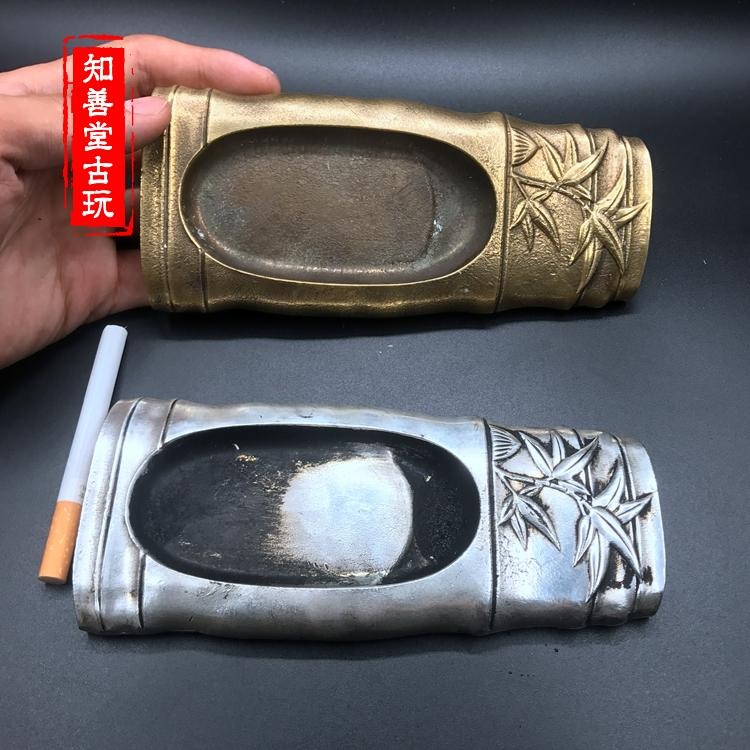仿古古玩文房四寶 純銅硯臺仿古復古 磨墨老銅硯臺青竹黃白銅硯臺-細節圖9