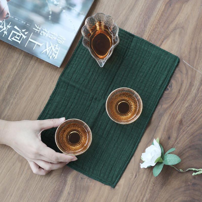萬寒 亞麻手工縫制吸水茶巾功夫茶具配件禪意茶布抹桌布茶巾棉麻-細節圖5