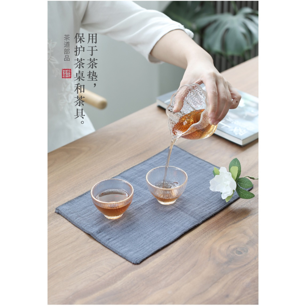 萬寒 亞麻手工縫制吸水茶巾功夫茶具配件禪意茶布抹桌布茶巾棉麻-細節圖6