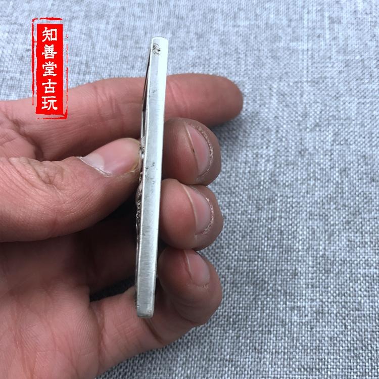 仿古 仿銀牌子古玩雙面鏤空工藝白銅手工雕刻站觀音牌子掛件吊墜-細節圖3