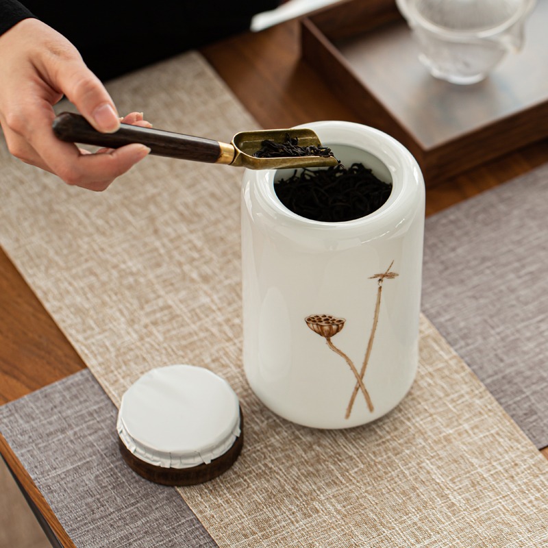 手繪白瓷茶葉罐密封家用日式大號一斤禮盒包裝陶瓷精品高檔儲存罐-細節圖4