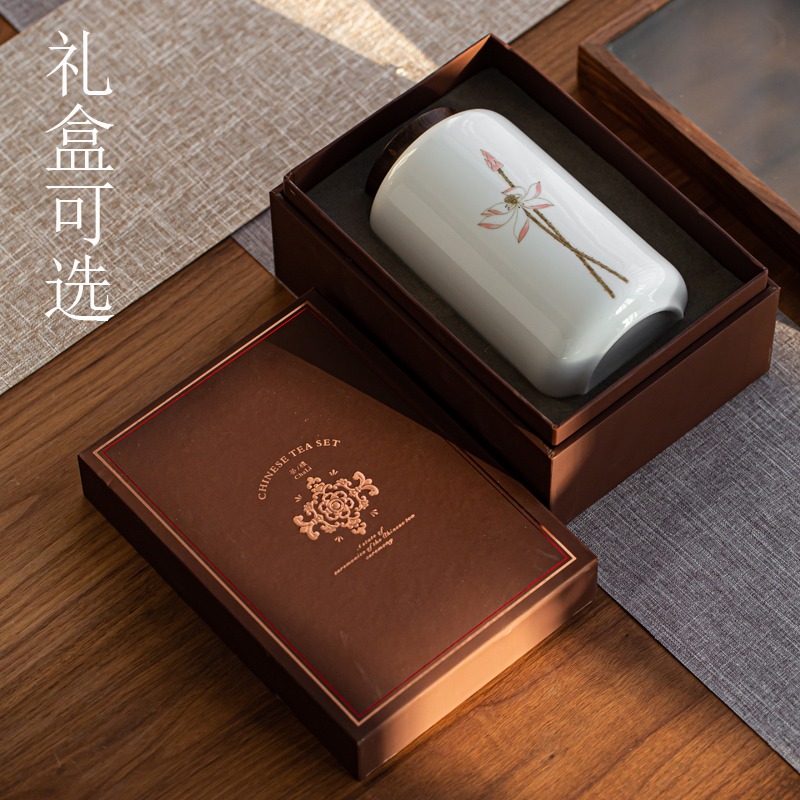 手繪白瓷茶葉罐密封家用日式大號一斤禮盒包裝陶瓷精品高檔儲存罐-細節圖5