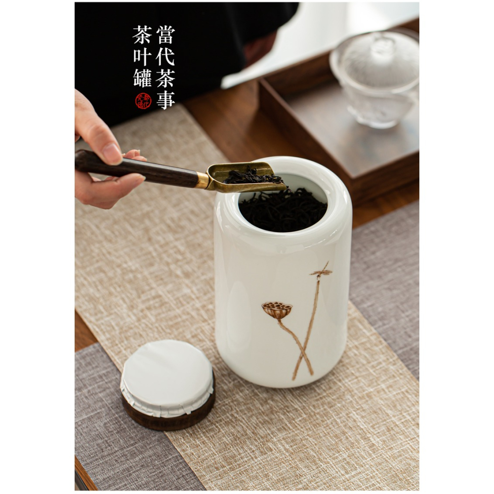 手繪白瓷茶葉罐密封家用日式大號一斤禮盒包裝陶瓷精品高檔儲存罐-細節圖7