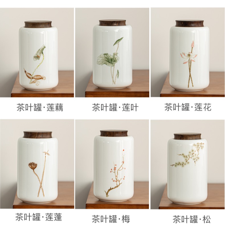 手繪白瓷茶葉罐密封家用日式大號一斤禮盒包裝陶瓷精品高檔儲存罐-細節圖9