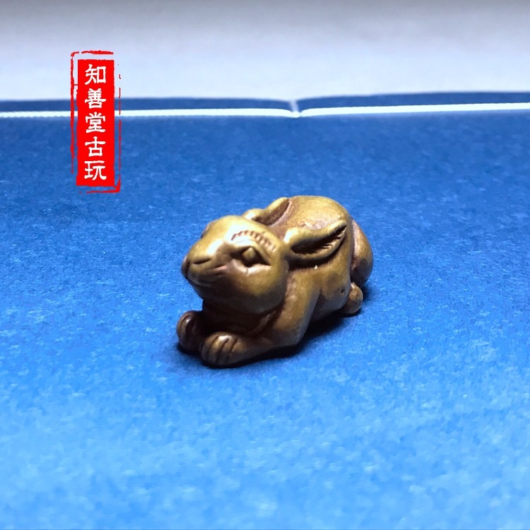 銅兔子小擺件掛件黃銅生肖兔子掛飾手把件古玩銅雕銅器仿古銅-細節圖2