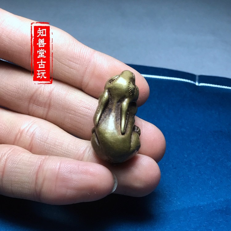 銅兔子小擺件掛件黃銅生肖兔子掛飾手把件古玩銅雕銅器仿古銅-細節圖6