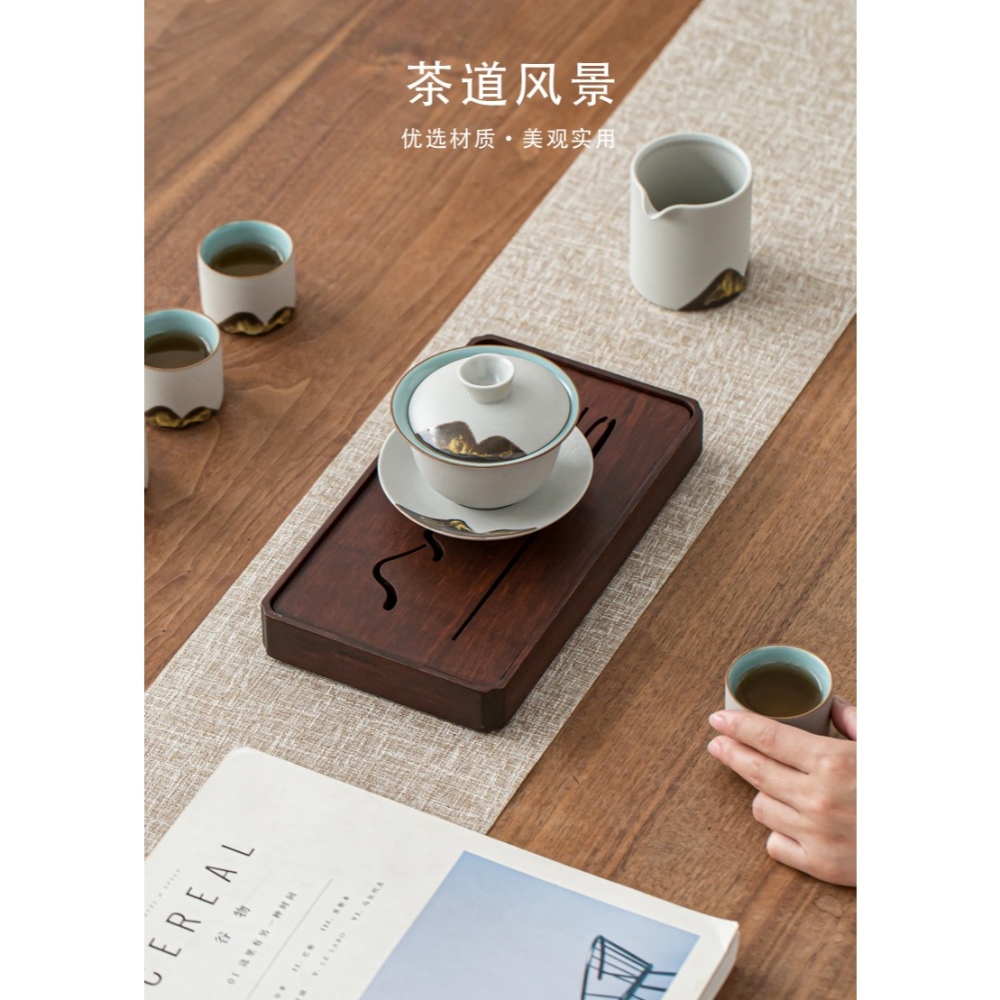 鏤空重竹壺承幹泡臺茶盤禪意家用中式復古黑檀實木瀝水託盤可儲水-細節圖8