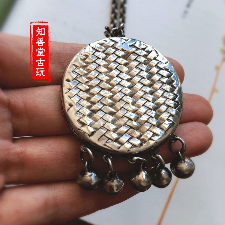 仿古銅器古董仿古苗銀兒童掛飾項鏈周歲盤民國抓周盤銀質掛件新品-細節圖5