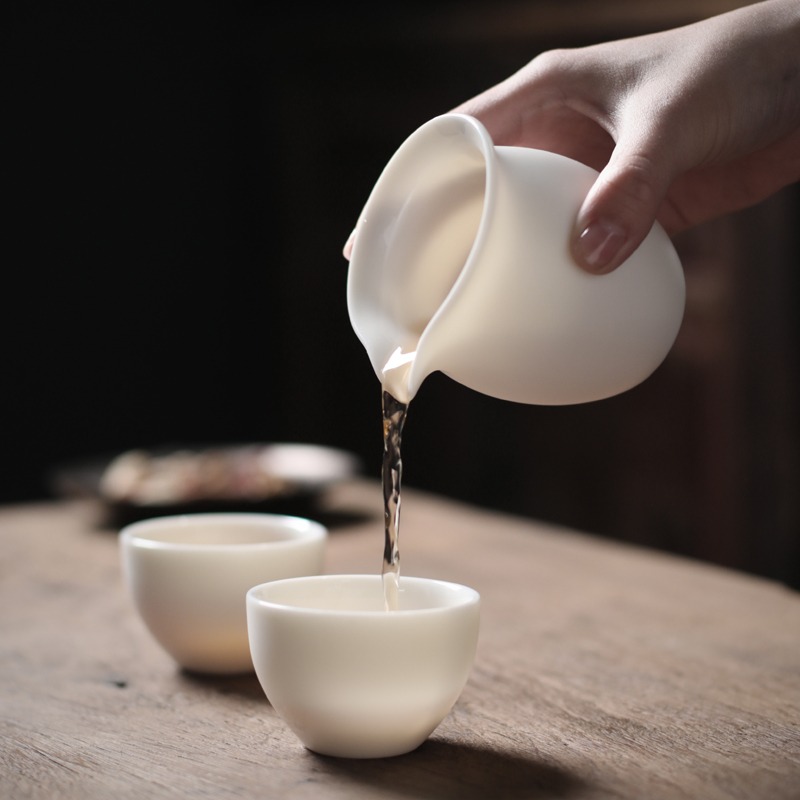 萬寒 白瓷公道杯茶漏套裝陶瓷茶漏杯公杯茶海單個茶具配件分茶器-細節圖4