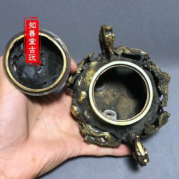 古玩銅器純銅龍香爐 九龍盤香爐 大清乾隆御製薰香爐仿古工藝精品-細節圖7