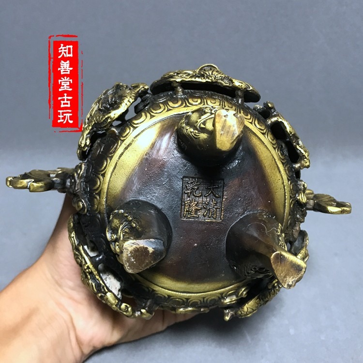 古玩銅器純銅龍香爐 九龍盤香爐 大清乾隆御製薰香爐仿古工藝精品-細節圖8