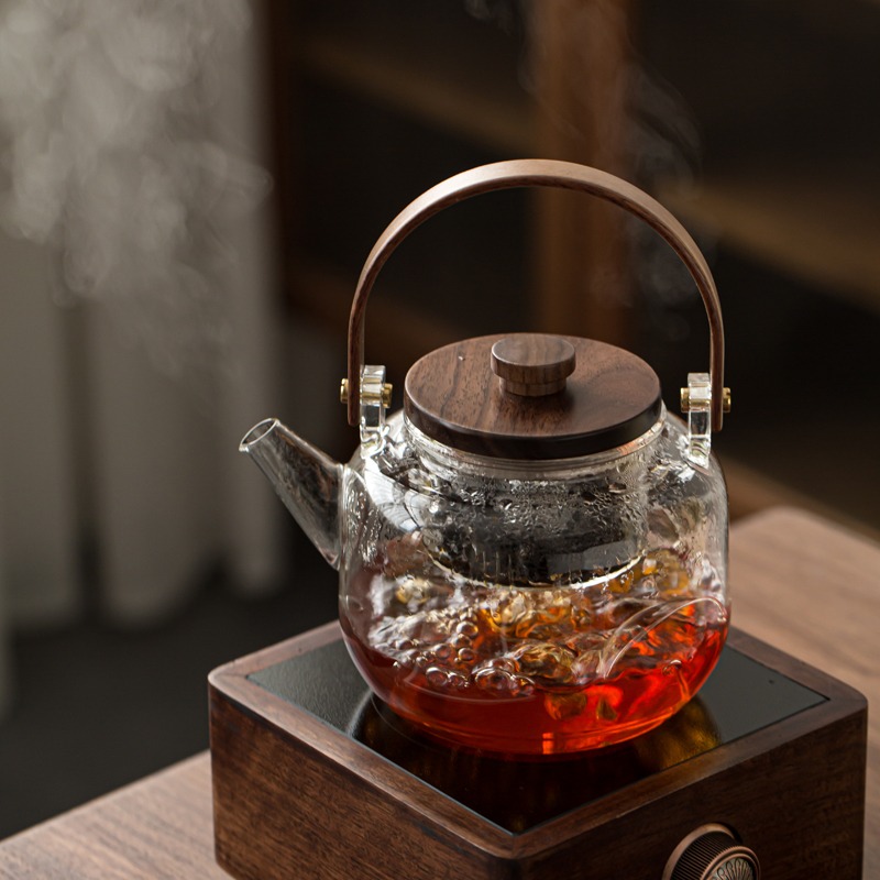耐熱玻璃蒸汽煮茶壺電陶爐煮茶器茶水分離耐高溫大容量木蓋提樑壺-細節圖5