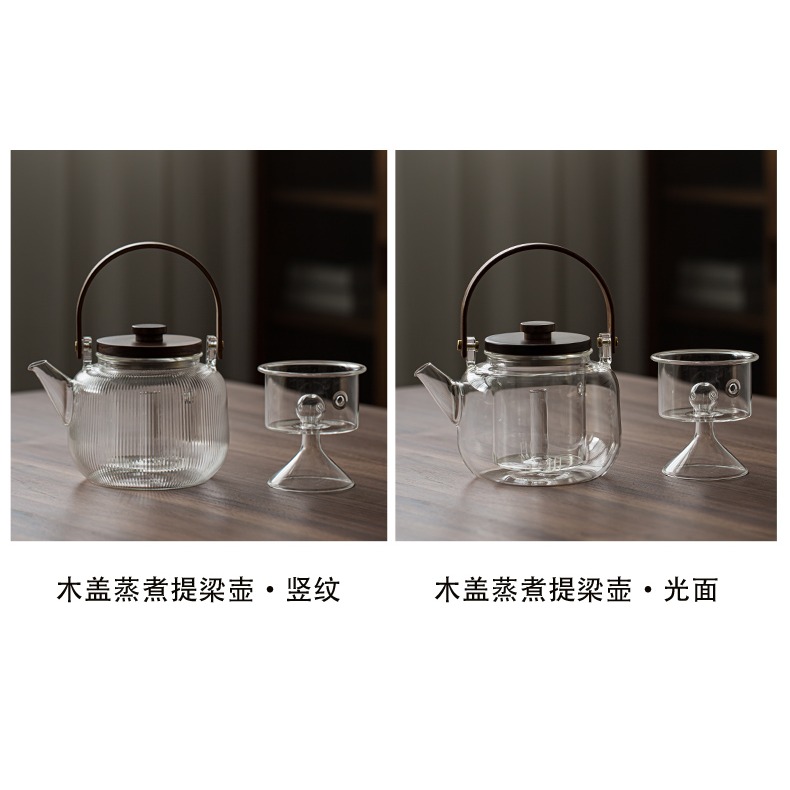 耐熱玻璃蒸汽煮茶壺電陶爐煮茶器茶水分離耐高溫大容量木蓋提樑壺-細節圖9