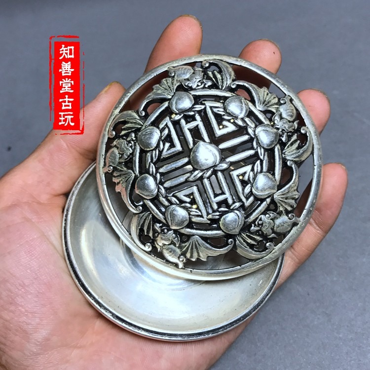 古玩雜項收藏仿古薰香爐五福臨門薰香爐墨盒五福臨門墨盒銅香爐-細節圖4