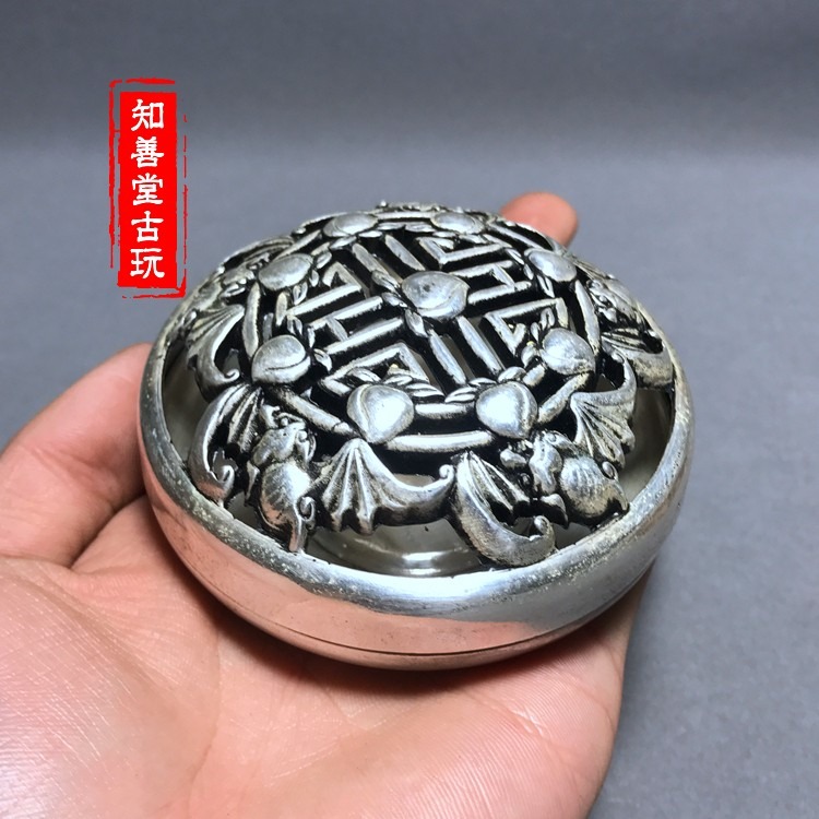 古玩雜項收藏仿古薰香爐五福臨門薰香爐墨盒五福臨門墨盒銅香爐-細節圖6