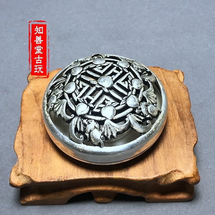 古玩雜項收藏仿古薰香爐五福臨門薰香爐墨盒五福臨門墨盒銅香爐-細節圖10