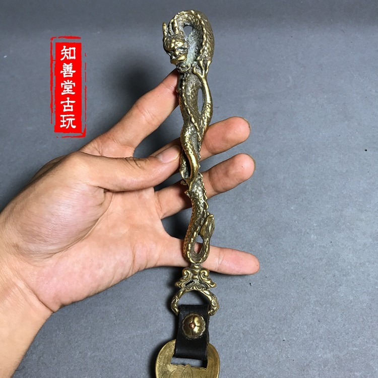 古玩雜項銅器銅藝術品飾品擺件銅器古玩收藏送禮黃銅竹根牛皮鞋扒-細節圖8