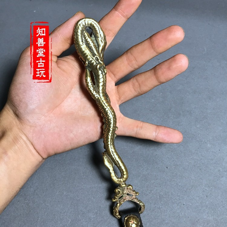古玩雜項銅器銅藝術品飾品擺件銅器古玩收藏送禮黃銅竹根牛皮鞋扒-細節圖9