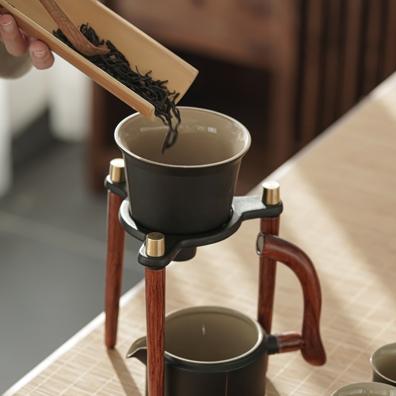 禪風黑陶自動茶具套裝家用簡約陶瓷茶杯新款日式懶人泡茶神器-細節圖3