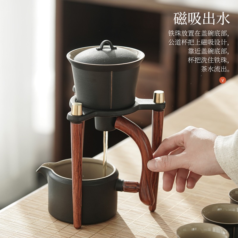 禪風黑陶自動茶具套裝家用簡約陶瓷茶杯新款日式懶人泡茶神器-細節圖4