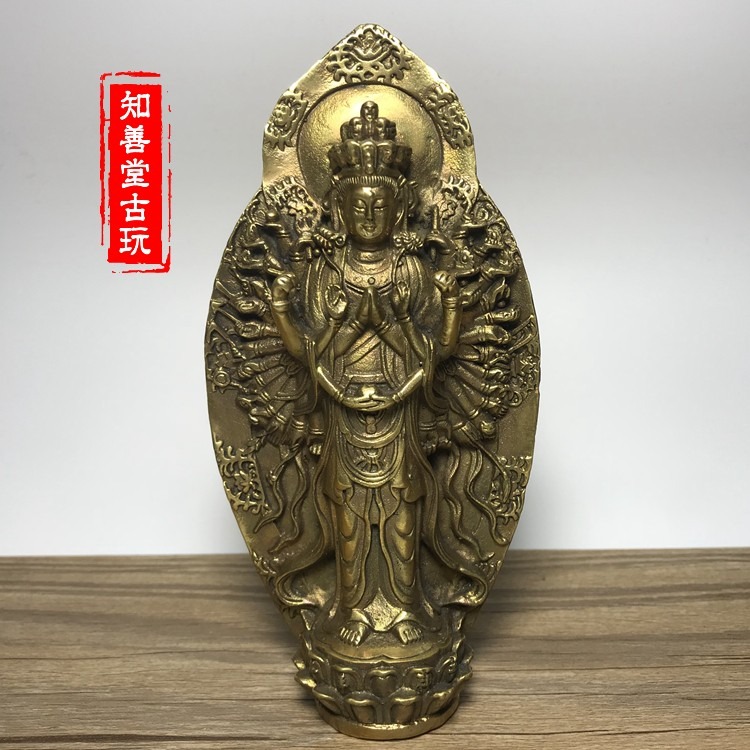 仿古銅器收藏鎮宅風水擺件純銅黃銅觀音佛像千手觀音銅像擺件-細節圖6