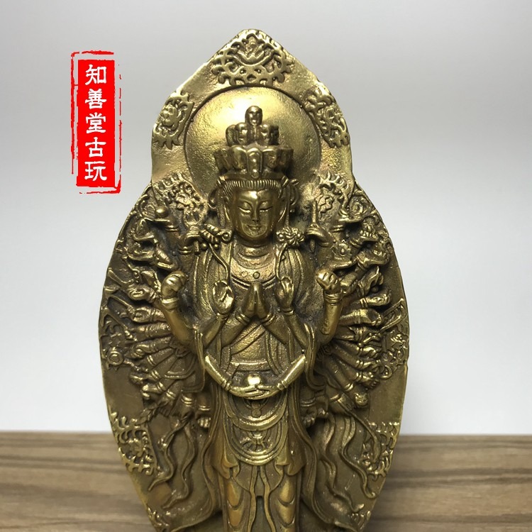 仿古銅器收藏鎮宅風水擺件純銅黃銅觀音佛像千手觀音銅像擺件-細節圖7