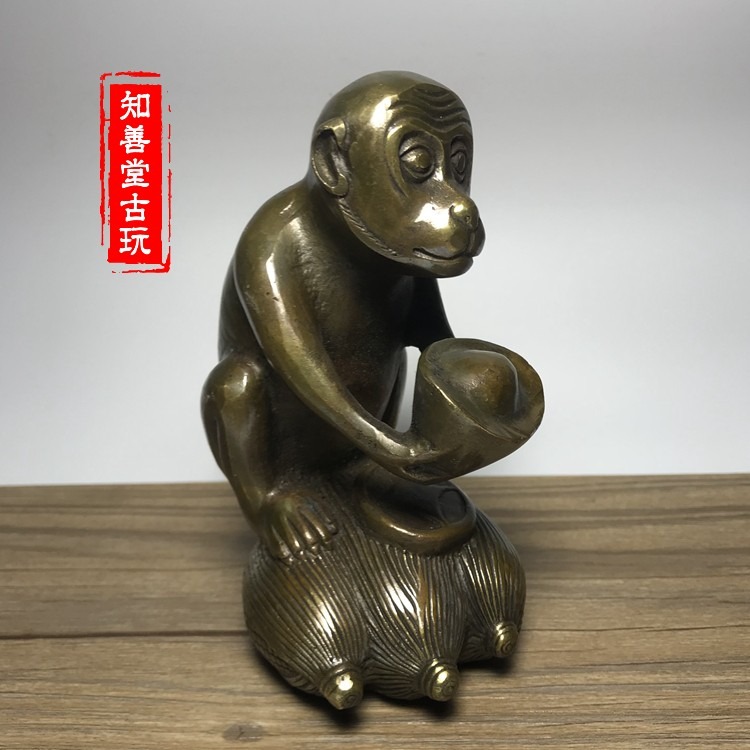仿古古玩銅器 生肖猴擺件 銅猴送財猴元寶玉米猴 招財猴子擺件-細節圖5