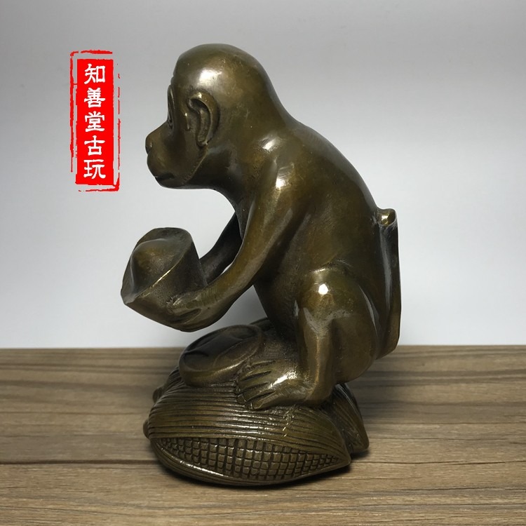 仿古古玩銅器 生肖猴擺件 銅猴送財猴元寶玉米猴 招財猴子擺件-細節圖6