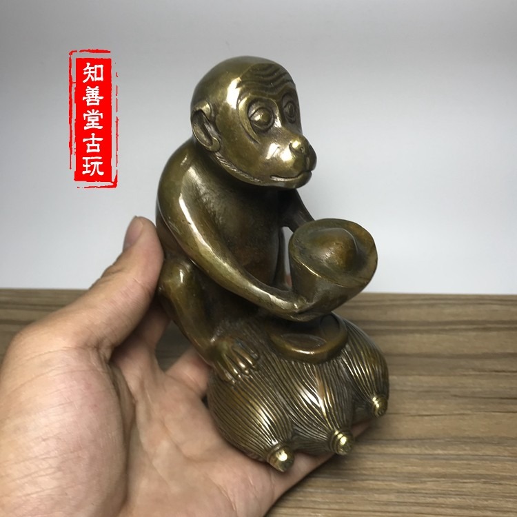 仿古古玩銅器 生肖猴擺件 銅猴送財猴元寶玉米猴 招財猴子擺件-細節圖8