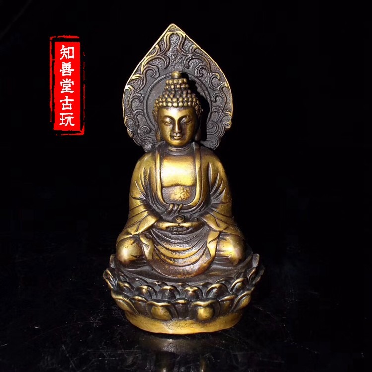 古玩雜項仿古銅器純銅釋迦摩尼如來佛祖小擺件銅器神像工藝品佛像-細節圖6
