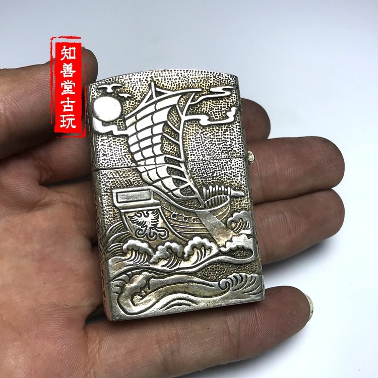 仿古民國古玩收藏 白銅做舊打火機 復古煤油打火機鯉魚跳龍門圖案-細節圖5