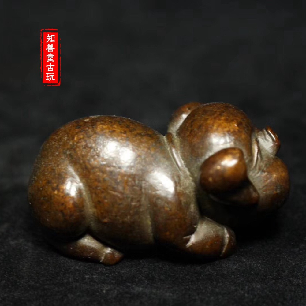 仿古茶寵茶道實心銅紫銅招財豬生肖本命年鎮尺古玩銅器擺件把玩-細節圖4