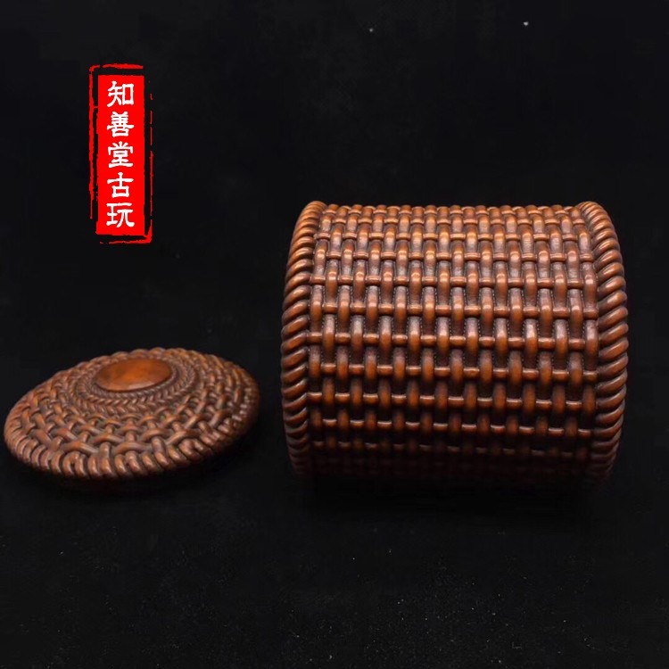 仿古復古清末民初古董古玩老木雕收藏黃楊木純手工雕刻圍棋罐擺件-細節圖2