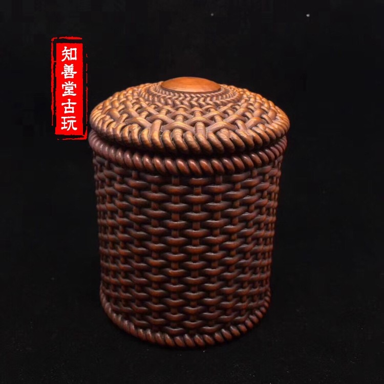 仿古復古清末民初古董古玩老木雕收藏黃楊木純手工雕刻圍棋罐擺件-細節圖6