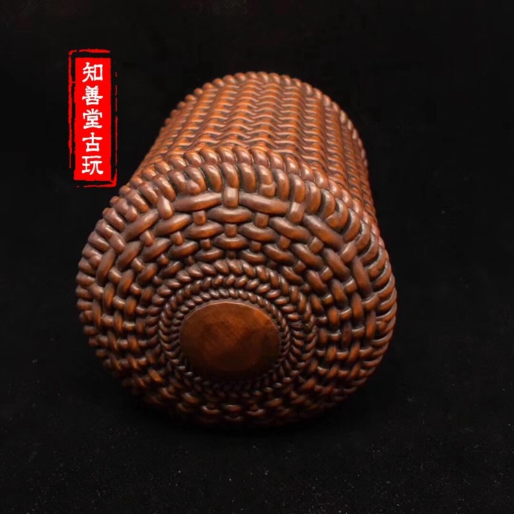 仿古復古清末民初古董古玩老木雕收藏黃楊木純手工雕刻圍棋罐擺件-細節圖7
