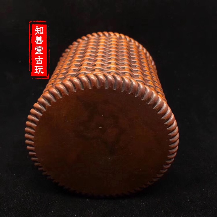 仿古復古清末民初古董古玩老木雕收藏黃楊木純手工雕刻圍棋罐擺件-細節圖8