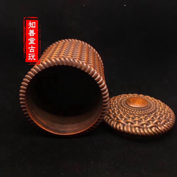 仿古復古清末民初古董古玩老木雕收藏黃楊木純手工雕刻圍棋罐擺件-細節圖9