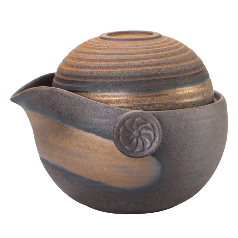 粗陶快客杯旅行茶具套裝便攜包日式復古戶外功夫茶具一壺一杯-細節圖2