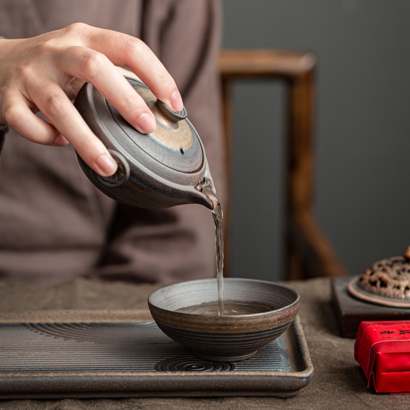 粗陶快客杯旅行茶具套裝便攜包日式復古戶外功夫茶具一壺一杯-細節圖3