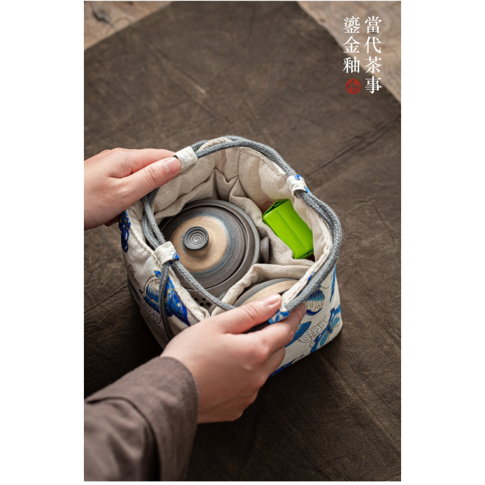 粗陶快客杯旅行茶具套裝便攜包日式復古戶外功夫茶具一壺一杯-細節圖7